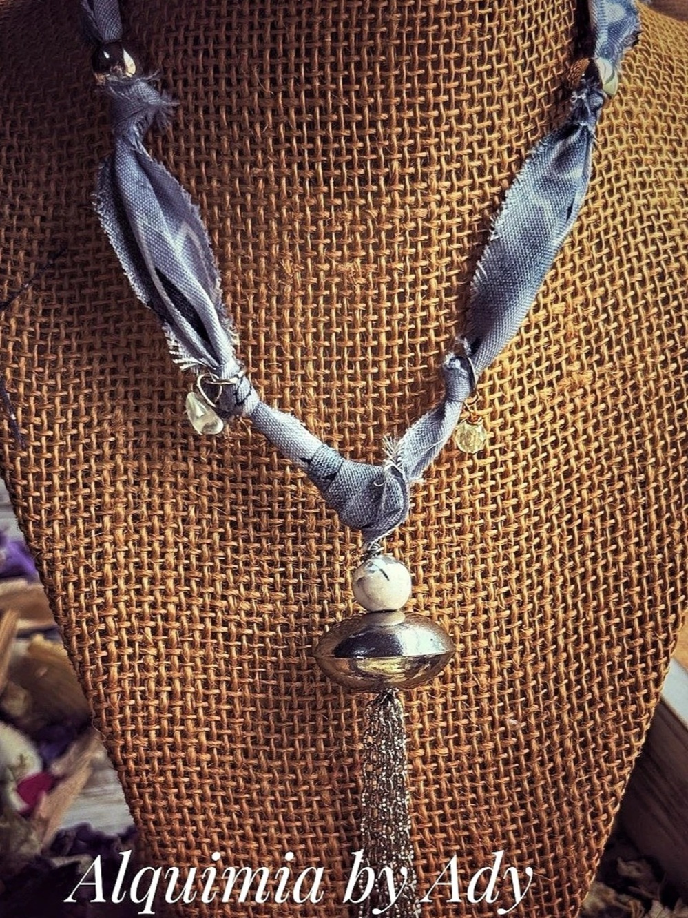 Alquimia by Ady Handmade Pendant Necklace in Blue & Brown
